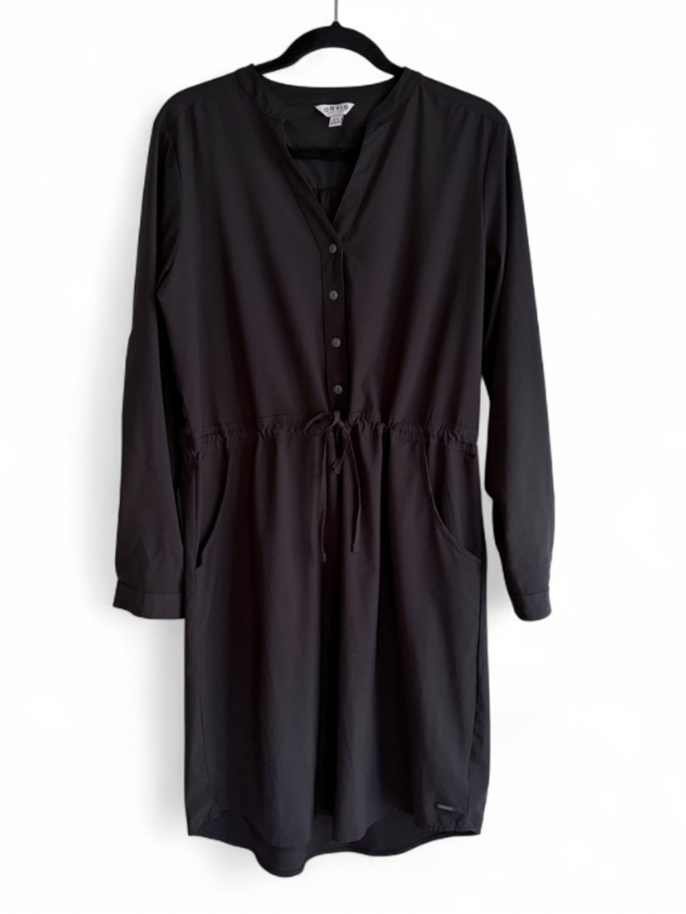 Orvis Black Roll Sleeve Tie Waist Lightweight Shirt Dress Size M
